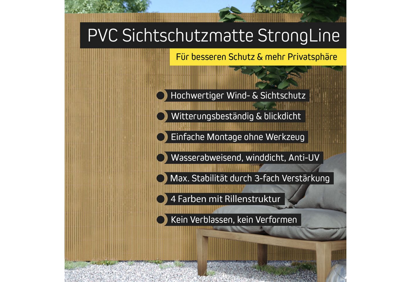 paramondo Sichtschutzzaunmatten PVC Sichtschutzmatte StrongLine, 60 x 300 cm, bambus, (1-St), langlebig, witterungsbeständig, pflegeleicht Bild 3