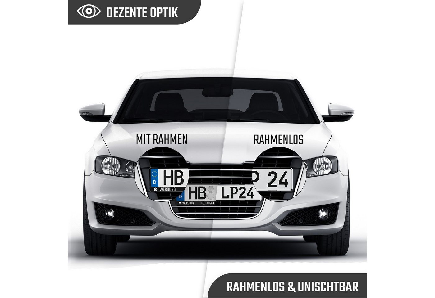 L & P Car Design Kennzeichenhalter für Auto rahmenlos universell unsichtbar, (2 Stück)