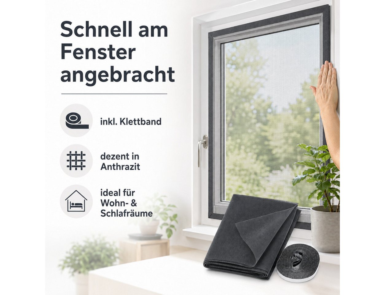 Testrut Fliegengitter-Gewebe Fliegengitter 130 x 150 cm Anthrazit mit Klettband, (1-St) Bild 5