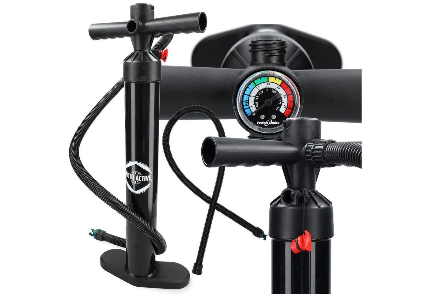Moto Active SUP-Pumpe SUP Handpumpe Doppelhub Manometer Luftpumpe Boot Kajak Matratze (Handpumpe Doppelhub für SUP Boot Kajak, 1-tlg., 2-Wege), Manometer bis 25 PSI Bild 2