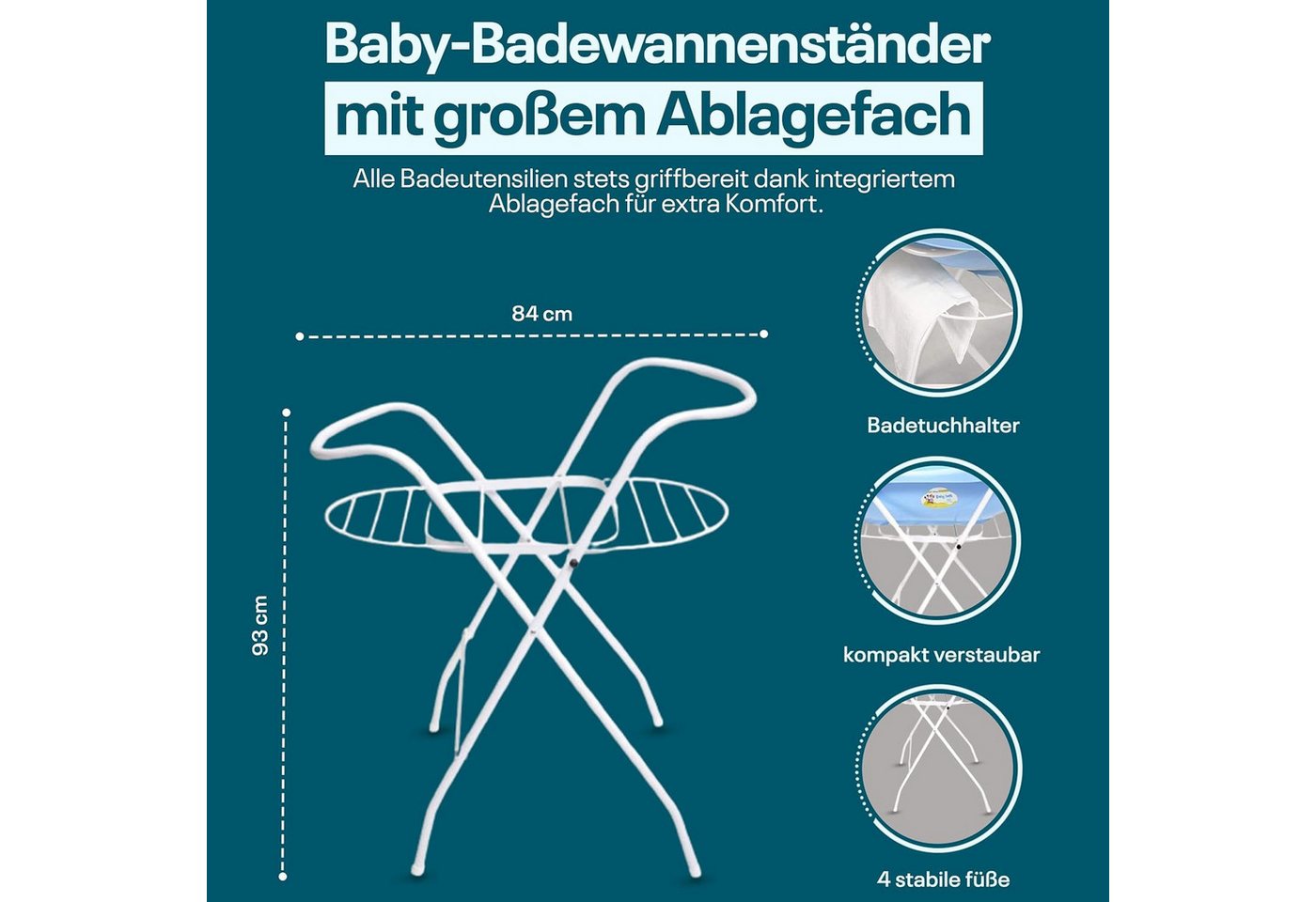 Best for Kids Babybadewanne Universeller Badewannenständer 84 cm – Sicherer, faltbarer Badeständer, (Einzelteil, 1-tlg), Rückenschonendes Design, stabiler Stahlrahmen Bild 3