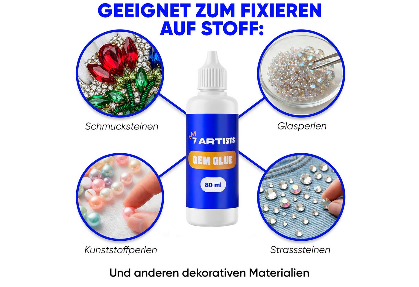 7 Artists Bastelkleber Strassstein Kleber Schmucksteinkleber Transparent 80ml - Wasserfester, Schmucksteinkleber