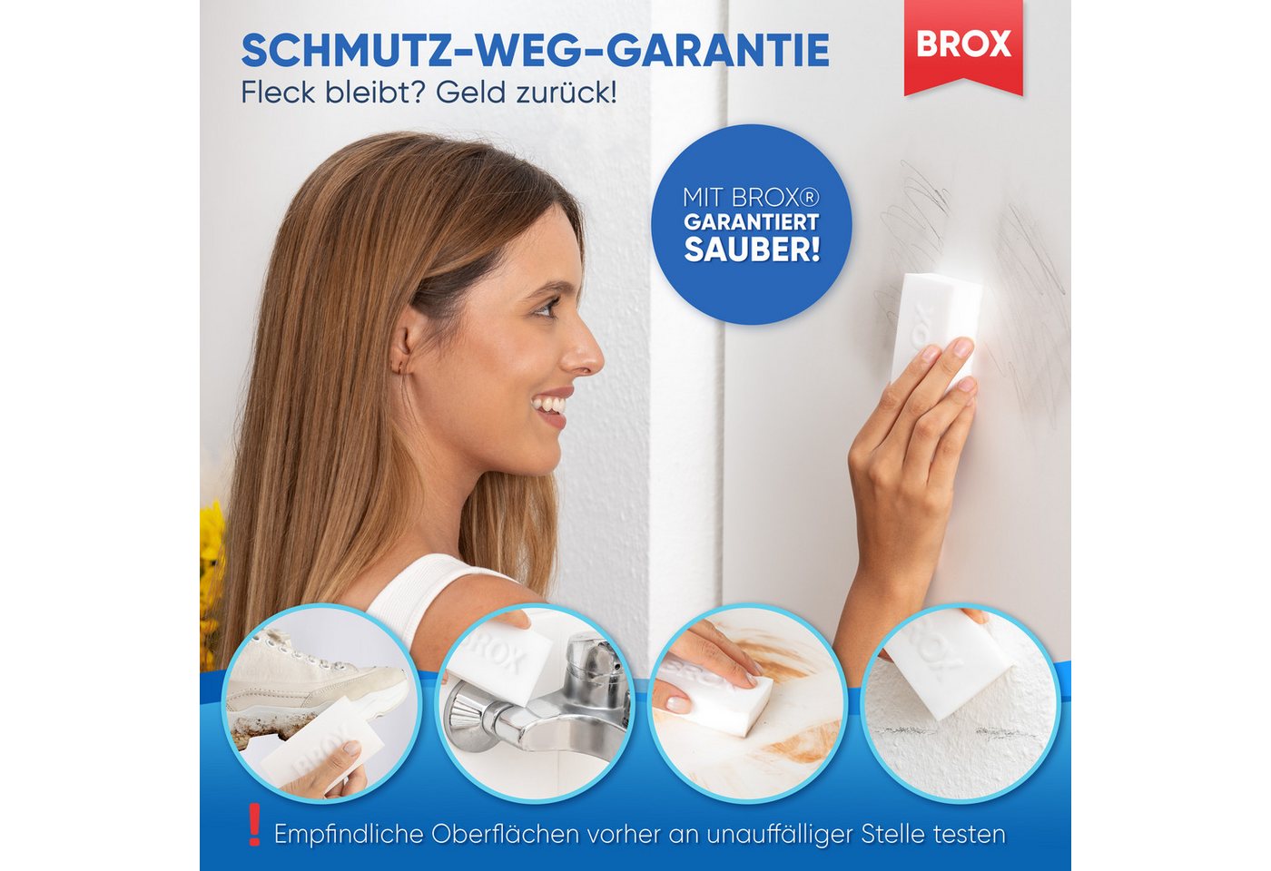 BROX Radierschwamm für weiße Wände, Schuhe und Böden Schmutzradierer (100-St. verbesserte Schaumstruktur)