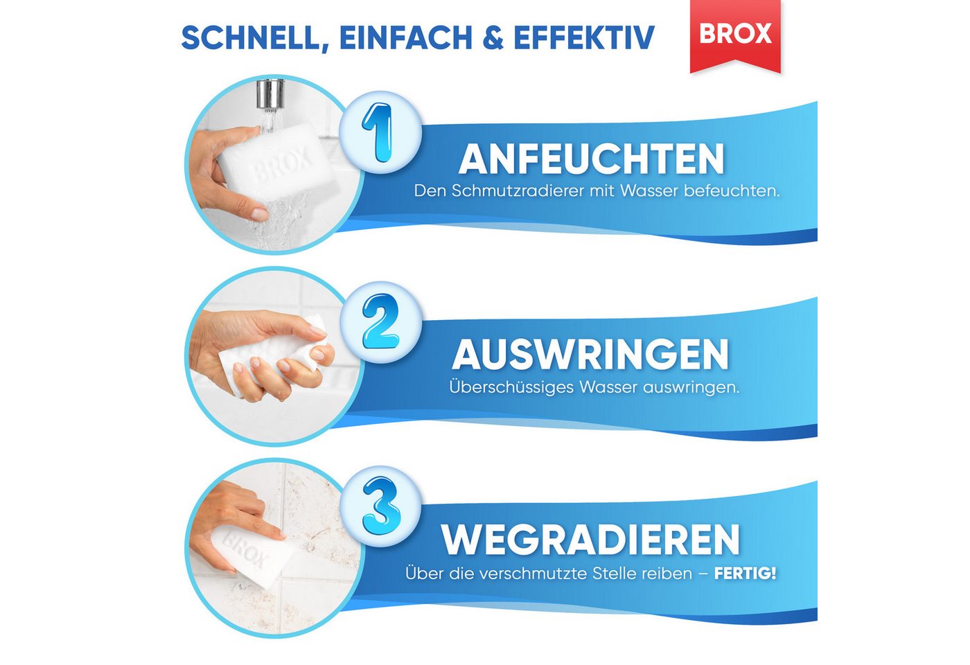 BROX Radierschwamm für weiße Wände, Schuhe und Böden Schmutzradierer (100-St. verbesserte Schaumstruktur) Bild 2