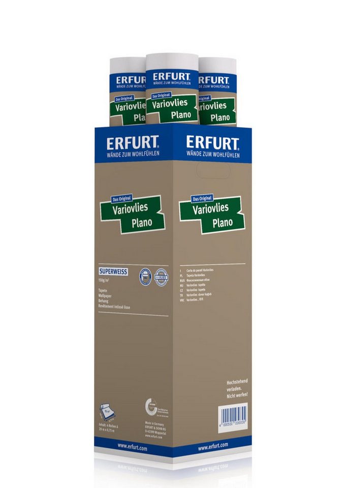 ERFURT Vliestapete Erfurt Variovlies Plano Superweiss 20 m x 0,75 m weiße Tapete, glatt, Made in Germany Bild 2