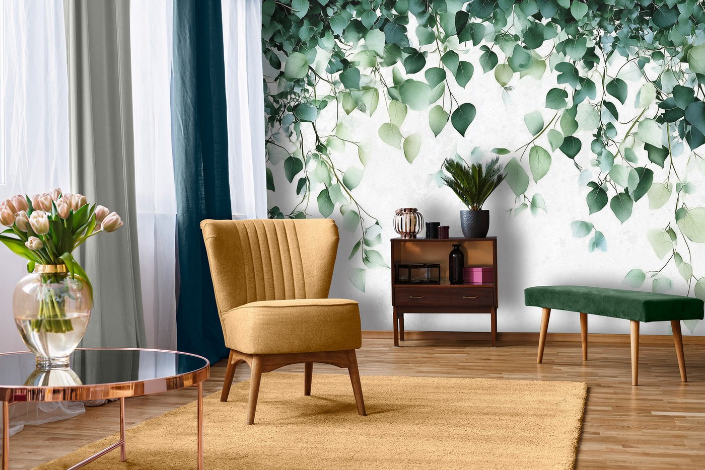 Wallarena Fototapete Blätter - Mehrfarbig - Modern - Vlies - Schlafzimmer, glatt, (5 St), 250x175cm