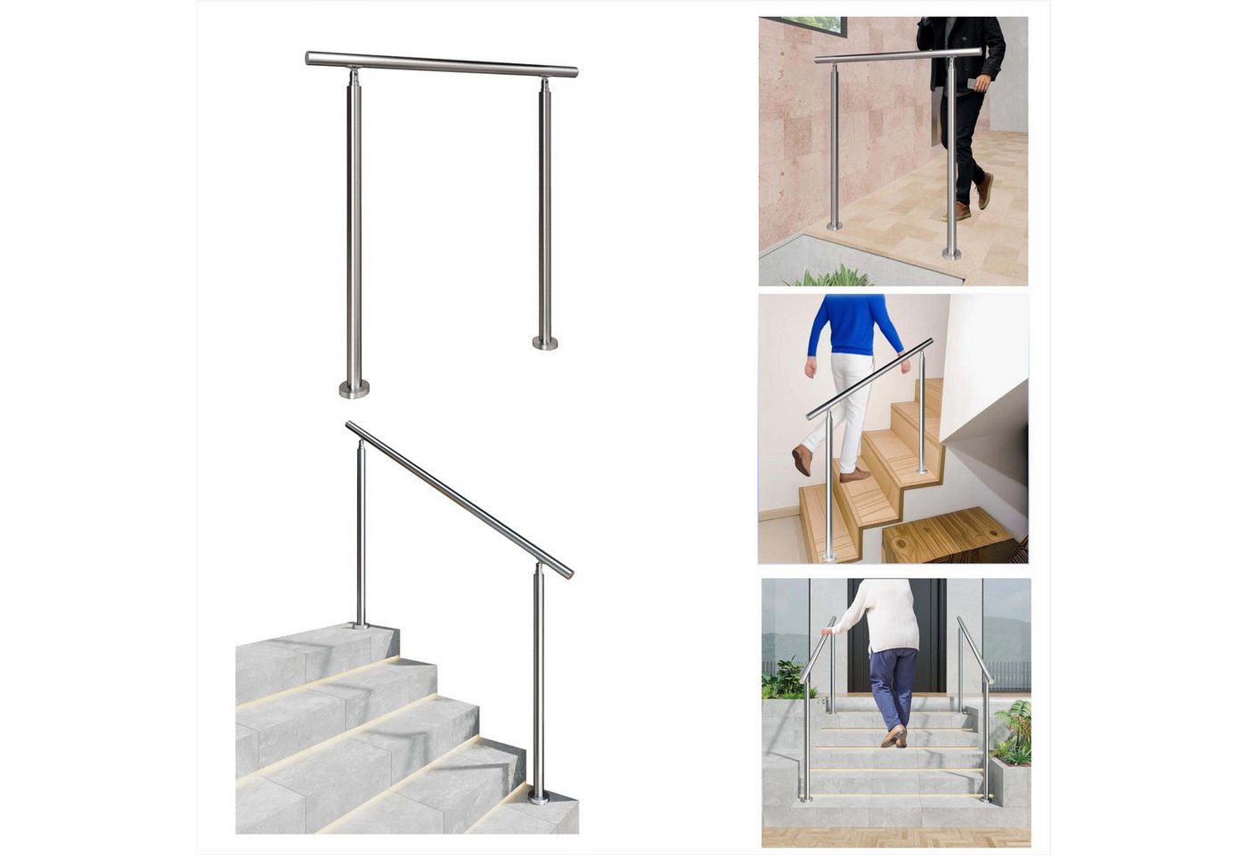 duschspa Handlauf Edelstahl Geländer Treppengeländer für Innen & Außen mit 0 Querstreben, 120 cm Gesamtlänge Bild 3