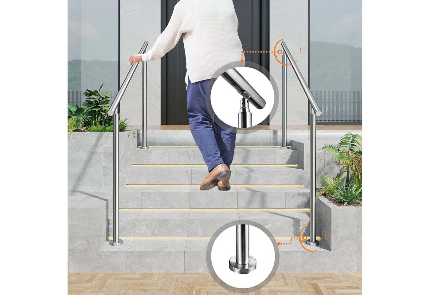 duschspa Handlauf Edelstahl Geländer Treppengeländer für Innen & Außen mit 0 Querstreben, 120 cm Gesamtlänge Bild 4