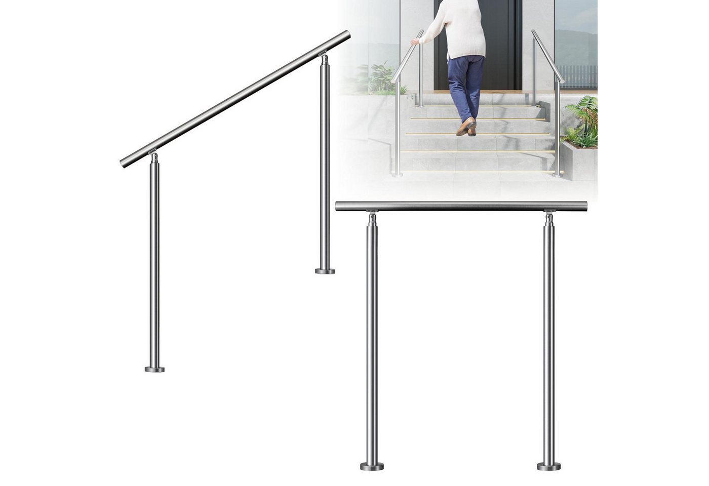 duschspa Handlauf Edelstahl Geländer Treppengeländer für Innen & Außen mit 0 Querstreben, 120 cm Gesamtlänge Bild 5