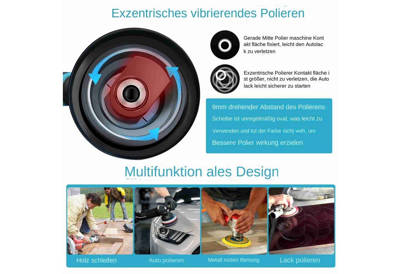 GARRYFIZH Akku-Poliermaschine Akku-Exzenterpoliermaschine 12V 125mm Auto Polierer Set mit EU-Stecker, 2800 min. U/min, 5500 max. U/min, Ø 125 mm, 380 W Hochleistungsmotor aus Kupfer, Drehzahl: 2800-5500 U/min Bild 4
