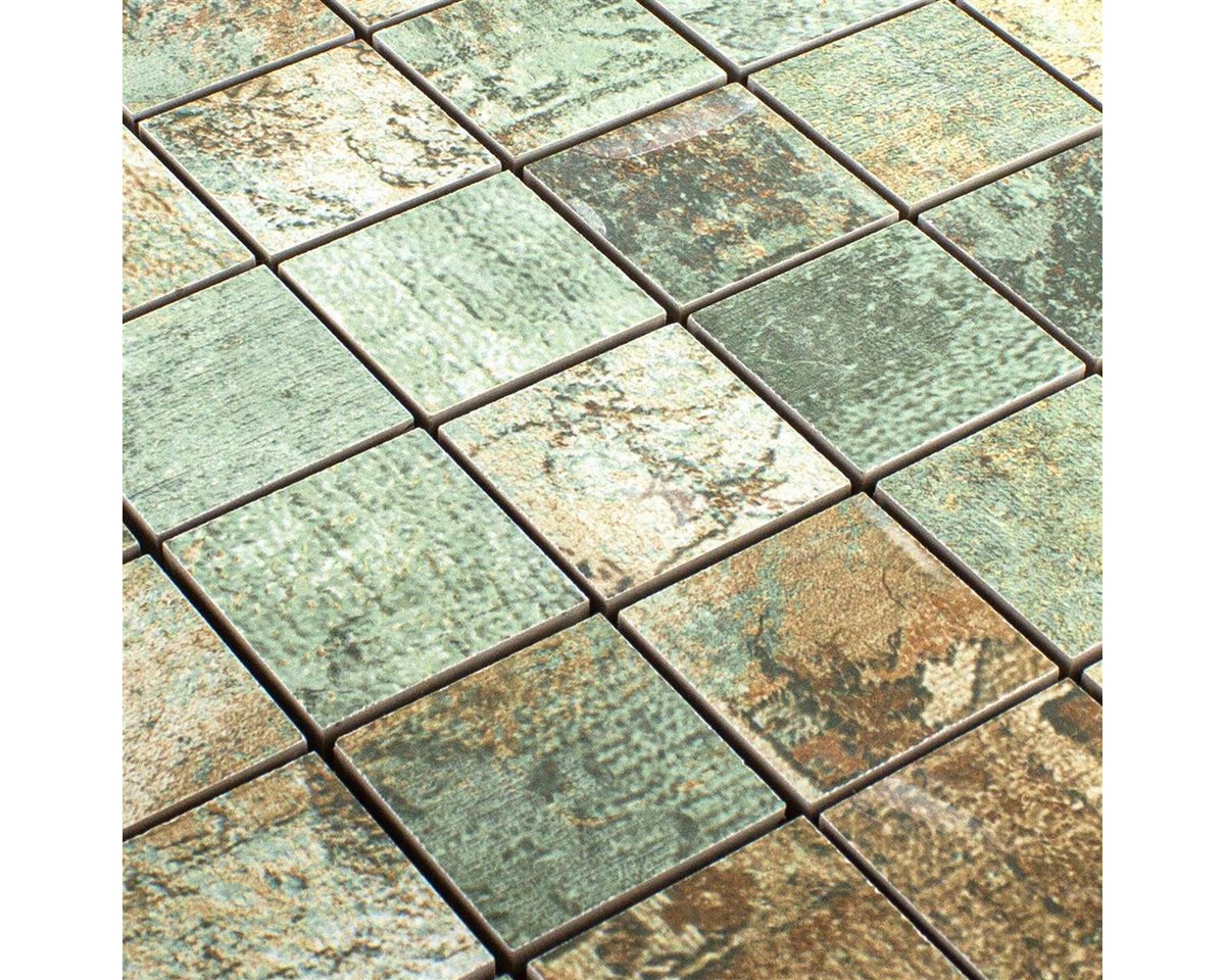 Mosafil Mosaikfliesen Keramikmosaik Fliesen Moonlight Braun Grün 47x47mm, Feinsteinzeug 29.500x29.500, grün, Rutschfest