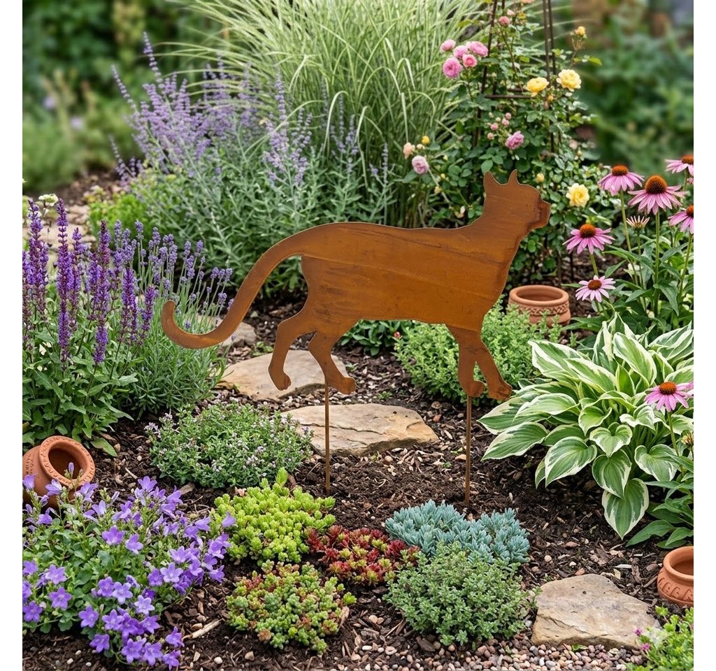 Posiwio Gartenstecker Beetstecker „Schleichende Katze“ rostoptik Bild 2