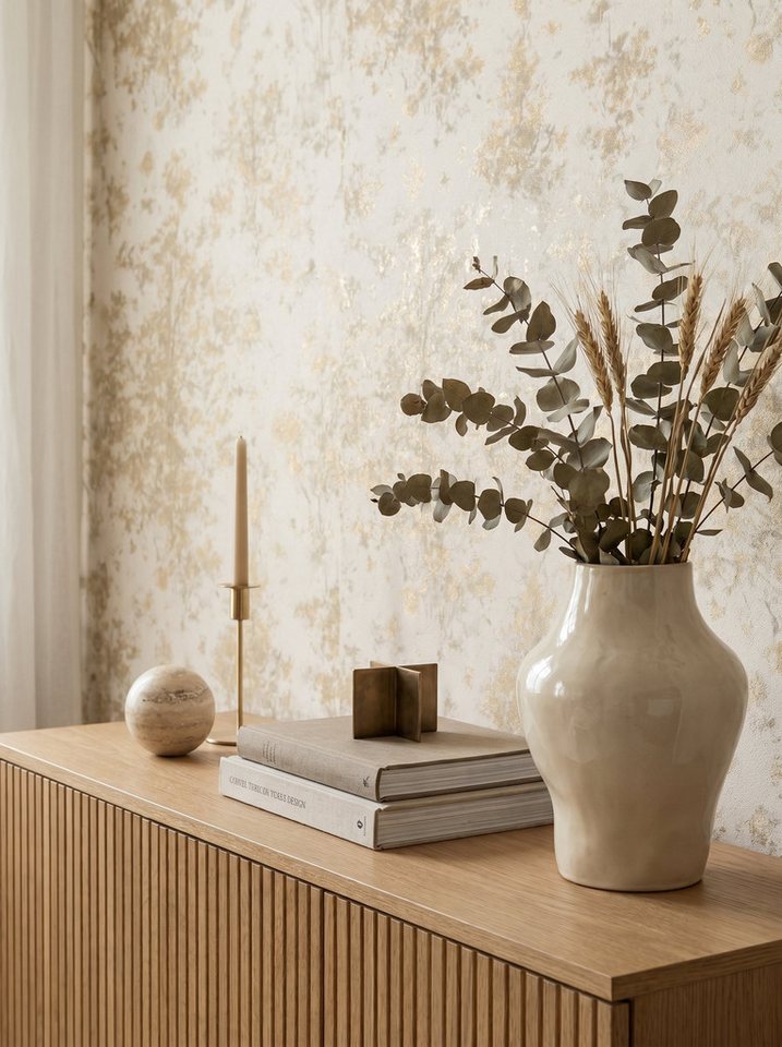 Newroom Vliestapete Jelmira Creme Gelb Tapete Vliestapete Blumen, Floral, Blumenranke, strukturiert, Mustertapete