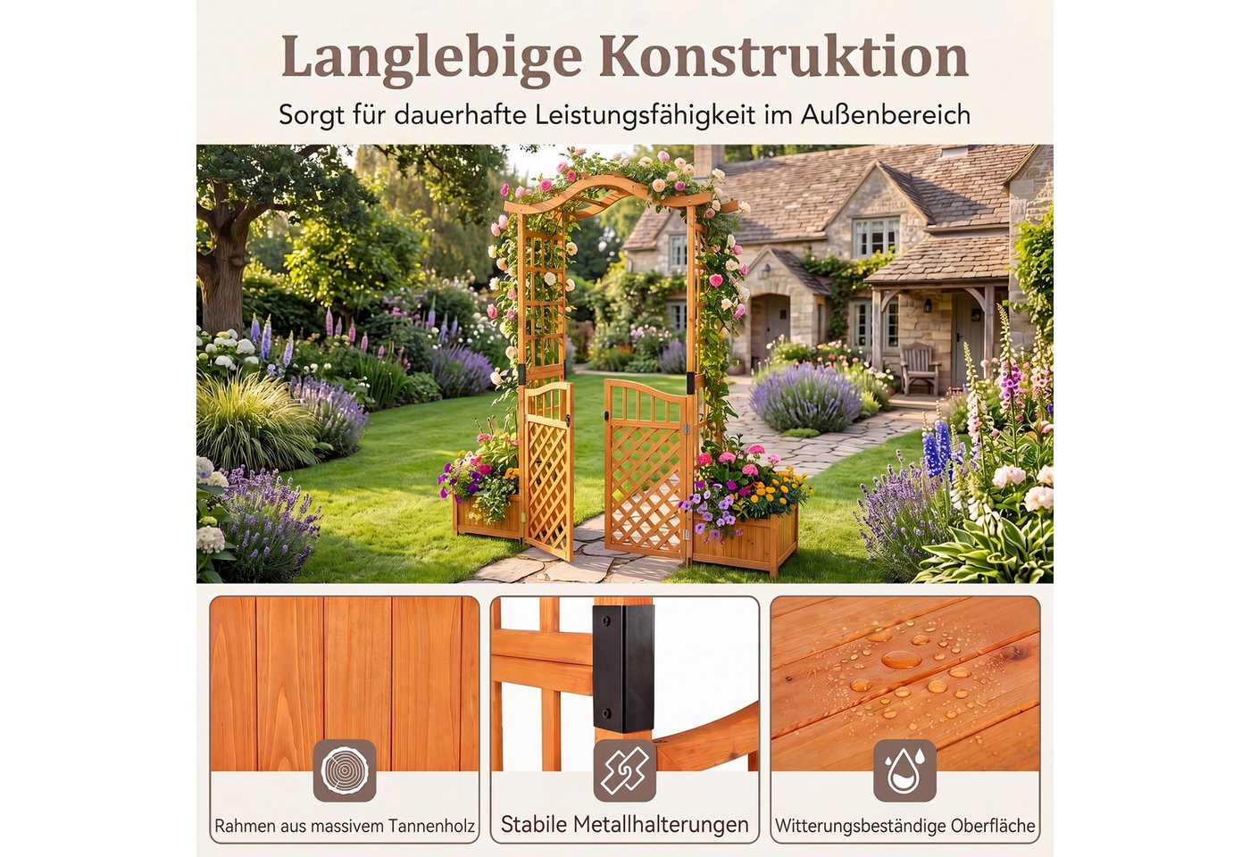 KOMFOTTEU Rosenbogen, Gartenbogen mit 2 Blumenkasten & Doppeltüren Bild 2