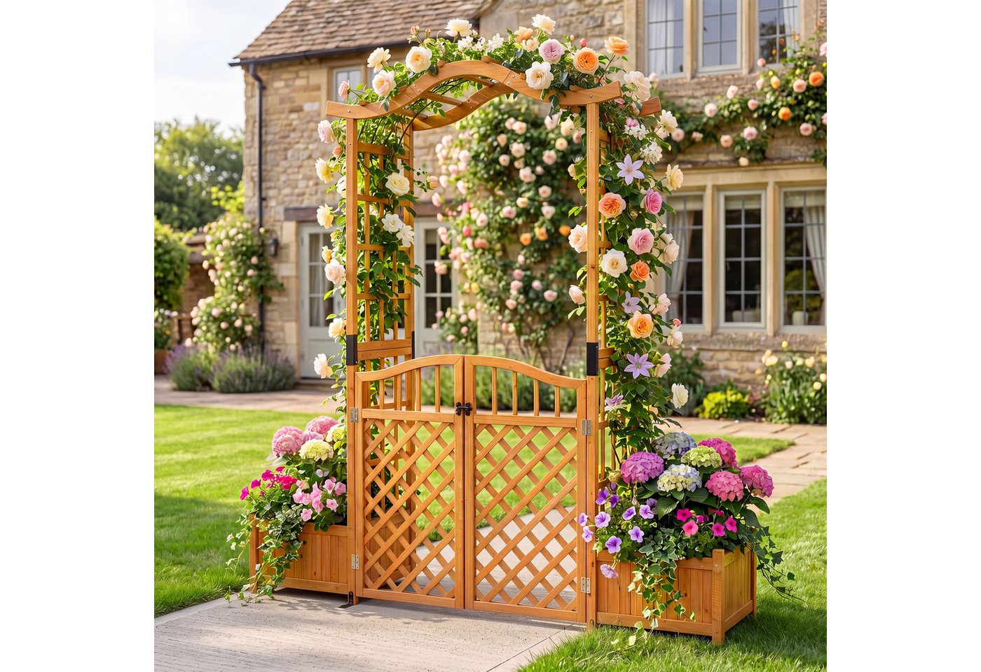 KOMFOTTEU Rosenbogen, Gartenbogen mit 2 Blumenkasten & Doppeltüren Bild 4