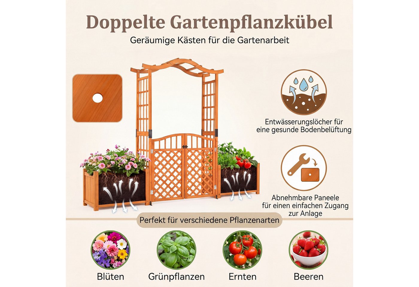 KOMFOTTEU Rosenbogen, Gartenbogen mit 2 Blumenkasten & Doppeltüren Bild 5