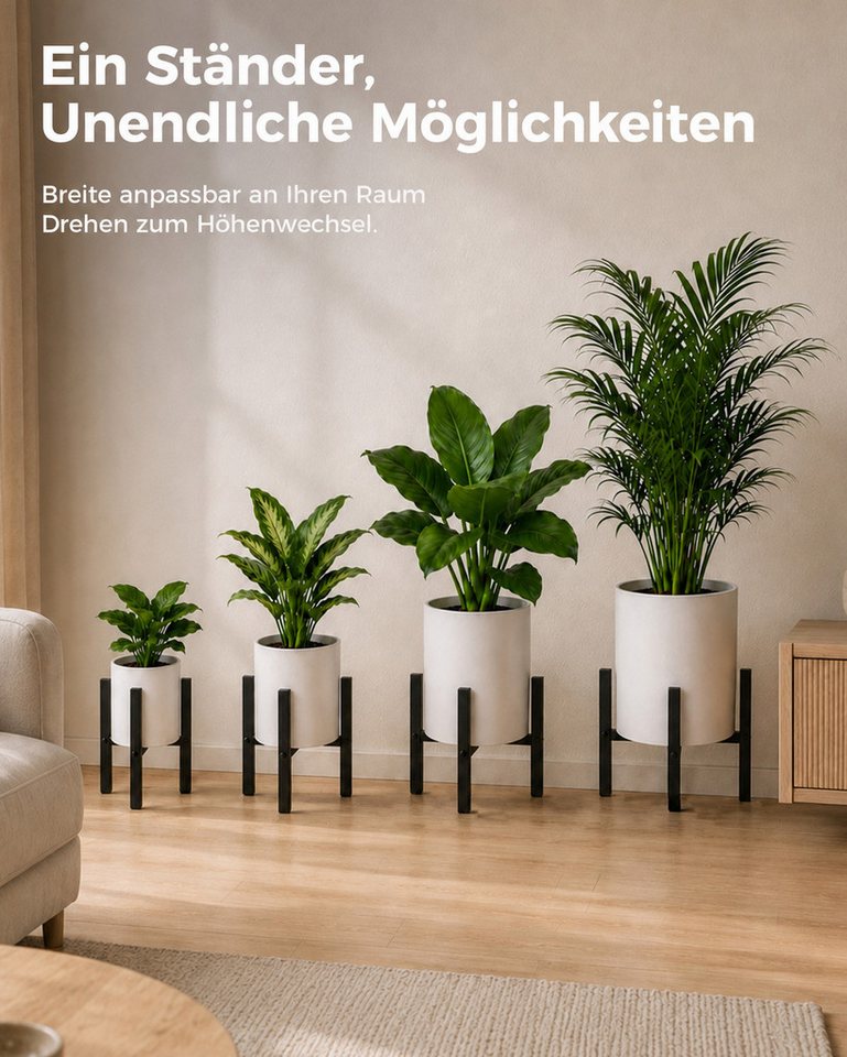 Bamworld Blumenständer wasserfest & sonnenbeständig, Verstellbarer, Schwarz (1 St), Verstellbares Design mit 2 Höhenstufen