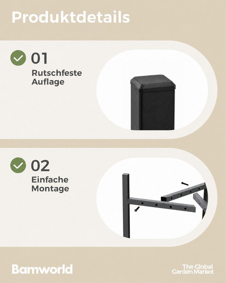 Bamworld Blumenständer wasserfest & sonnenbeständig, Verstellbarer, Schwarz (1 St), Verstellbares Design mit 2 Höhenstufen Bild 5