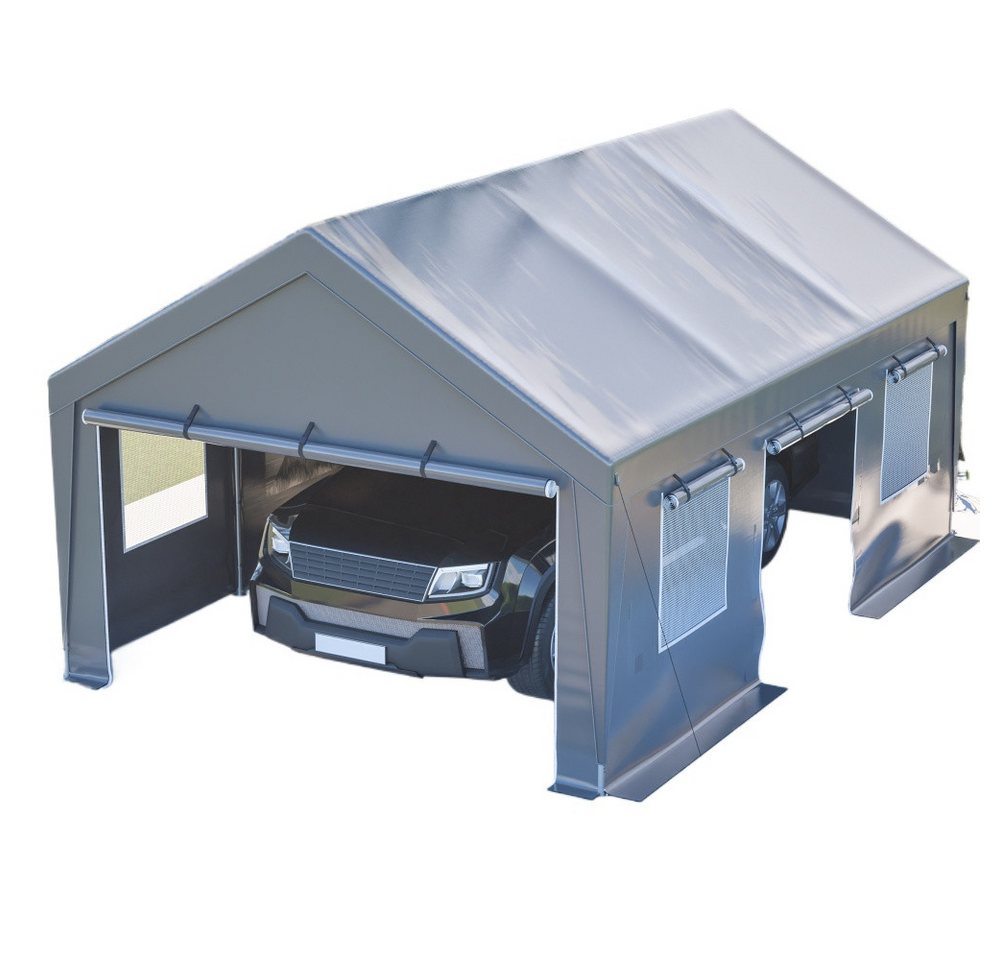 BBWL Einzelcarport mit verzinktem Stahlrahmen, UV-Schutz, Rolltoren und Fenstern, BxT: 396x611 cm, Allwetter Zeltgarage 6x4x3 m mit wasserdichter PE-Plane Bild 3