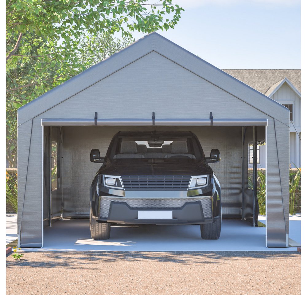 BBWL Einzelcarport mit verzinktem Stahlrahmen, UV-Schutz, Rolltoren und Fenstern, BxT: 396x611 cm, Allwetter Zeltgarage 6x4x3 m mit wasserdichter PE-Plane Bild 4