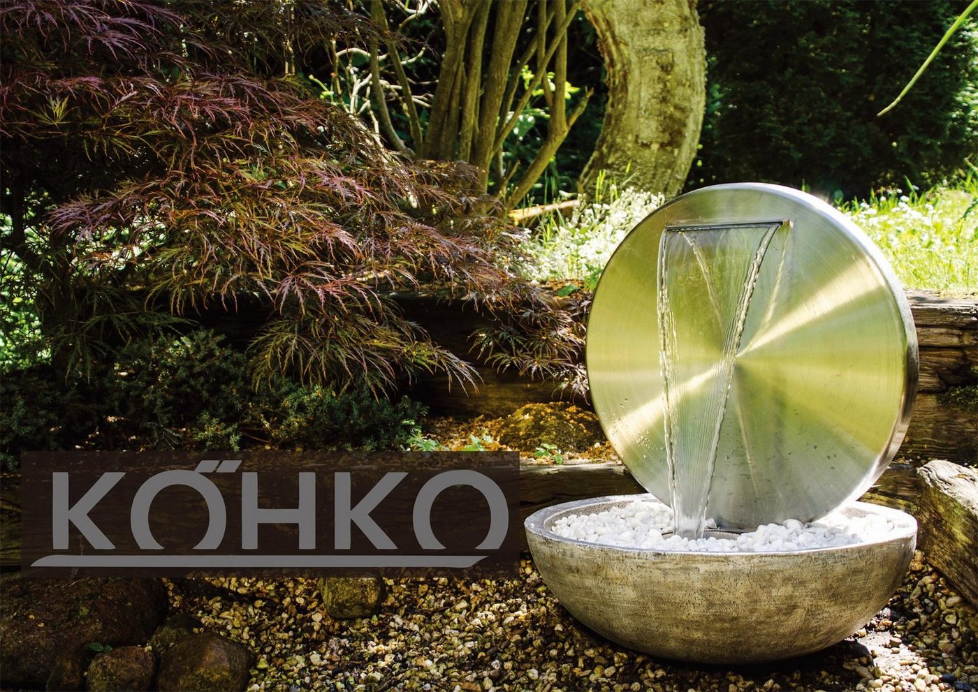 Köhko Gartenbrunnen Ø 55 CM mit LED „Bocca“ aus matt gebürsteten Edelstahl mit Becken Bild 4
