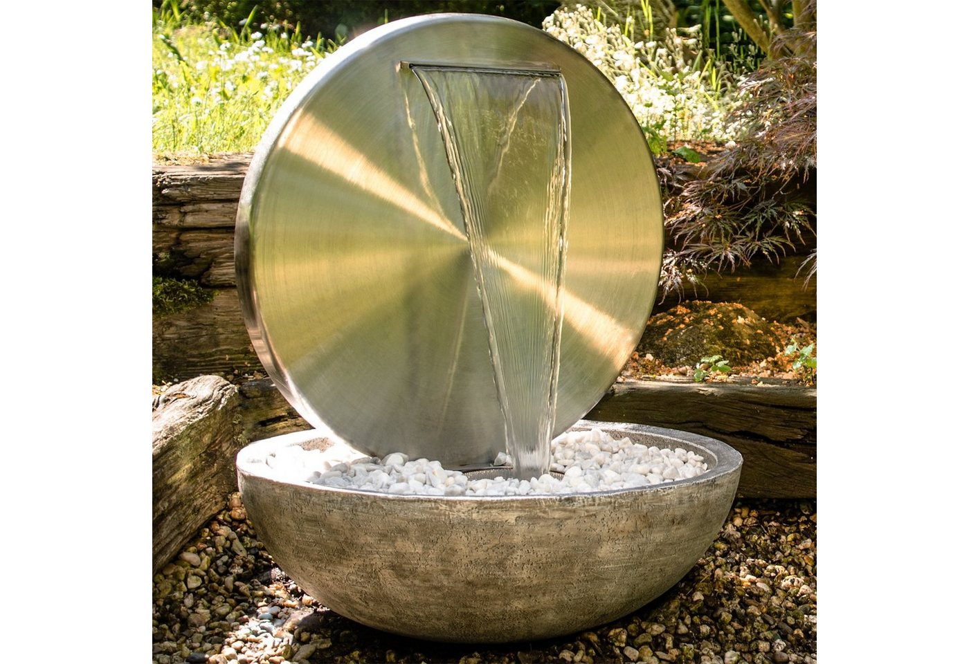 Köhko Gartenbrunnen Ø 55 CM mit LED „Bocca“ aus matt gebürsteten Edelstahl mit Becken Bild 5