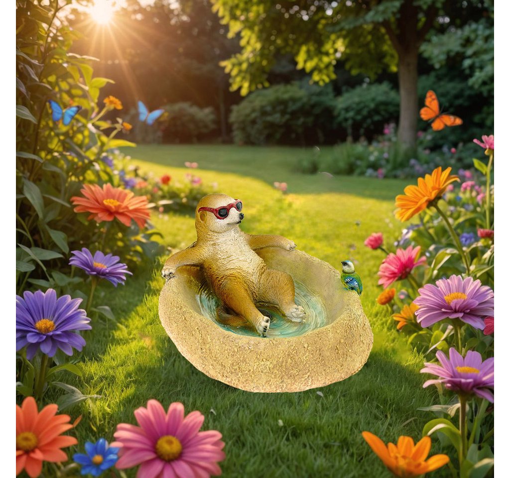 Kremers Schatzkiste Gartenfigur Erdmännchen Eddy Vogeltränke Gartenfigur 31cm Deko Bild 5