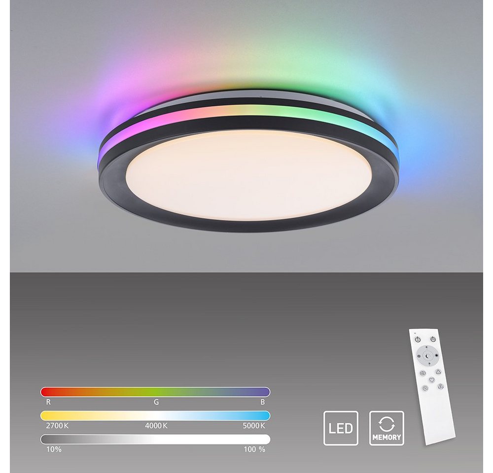SellTec LED Deckenleuchte LED Deckenleuchte GANGES, 1xLED-Board/17W/2700-5000K, 1xLED-Board/3W/RGB, warmweiß bis tageslichtweiß, 40 cm rund schwarz RGB CCT Lichtwechsel