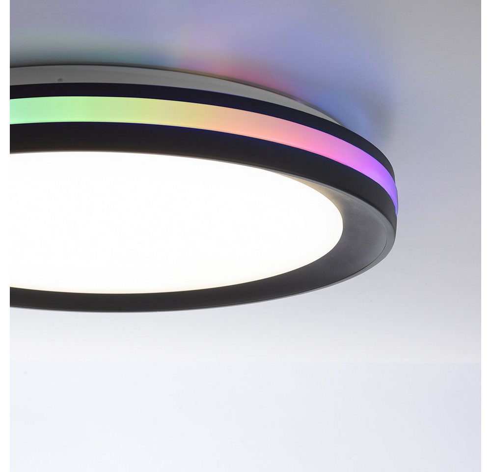 SellTec LED Deckenleuchte LED Deckenleuchte GANGES, 1xLED-Board/17W/2700-5000K, 1xLED-Board/3W/RGB, warmweiß bis tageslichtweiß, 40 cm rund schwarz RGB CCT Lichtwechsel Bild 2