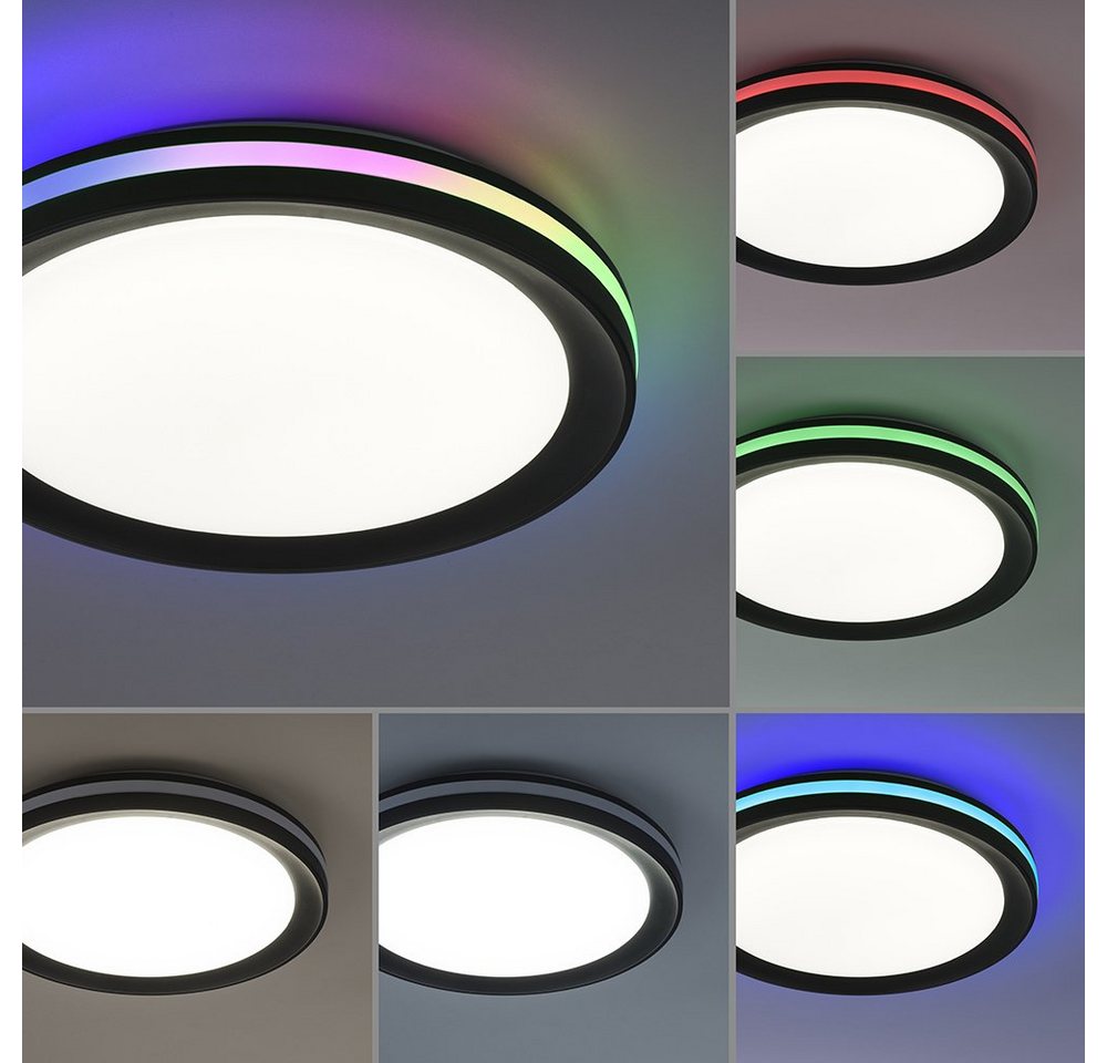 SellTec LED Deckenleuchte LED Deckenleuchte GANGES, 1xLED-Board/17W/2700-5000K, 1xLED-Board/3W/RGB, warmweiß bis tageslichtweiß, 40 cm rund schwarz RGB CCT Lichtwechsel Bild 4