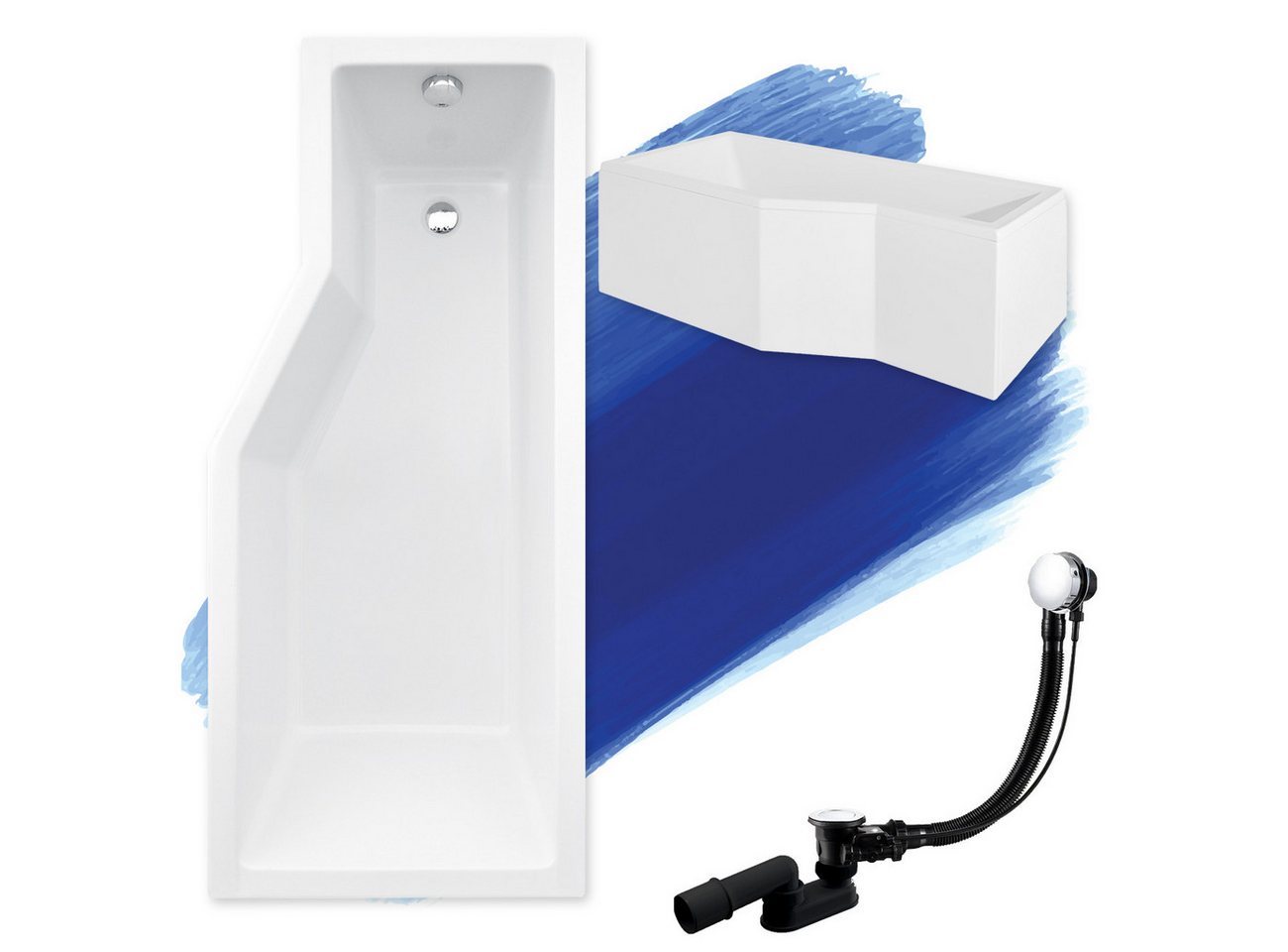 KOLMAN Badewanne Eckbadewanne Integra 150x75, (Links/Rechts), Ablaufgarnitur & Füße GRATIS