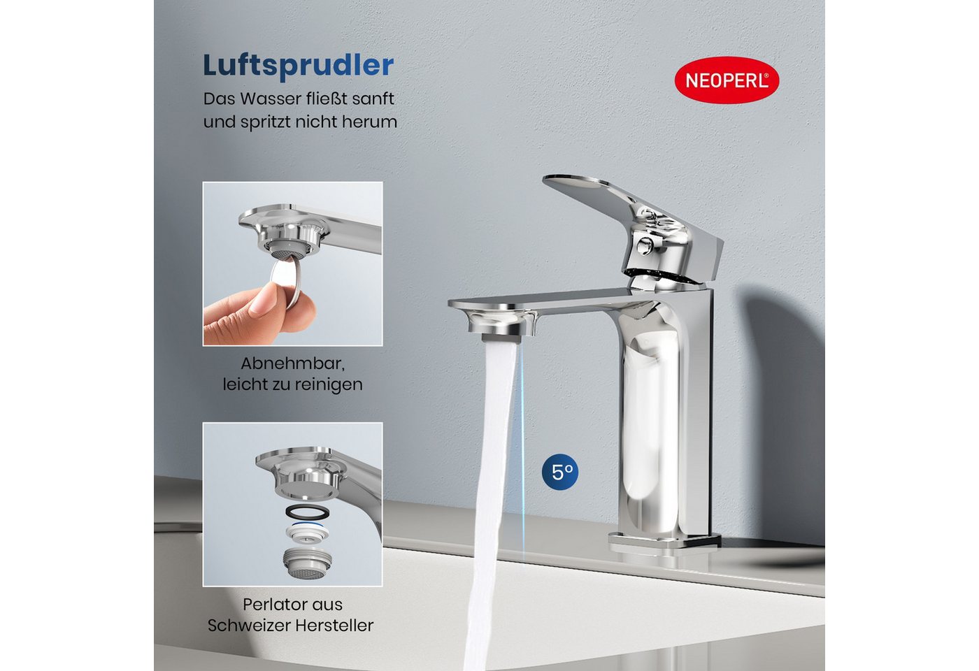 EMKE Waschtischarmatur Kurz Waschtischarmatur Messing Mischbatterie,Armatur Waschbecke Einhandmischer Waschbecken Armatur Verchromt, Messing Bild 3