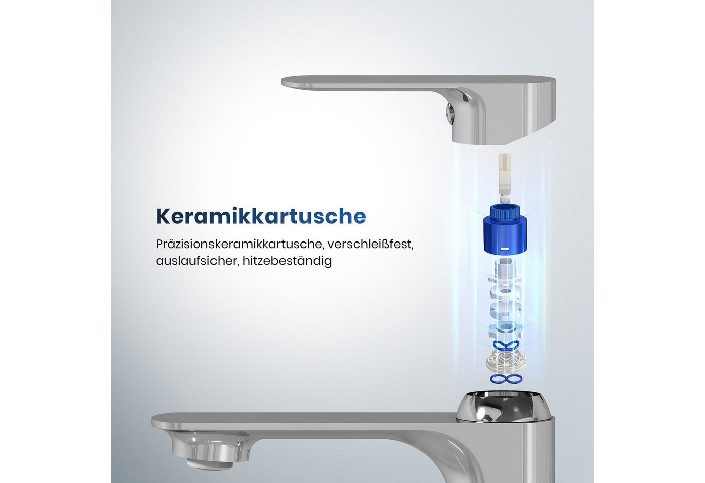 EMKE Waschtischarmatur Kurz Waschtischarmatur Messing Mischbatterie,Armatur Waschbecke Einhandmischer Waschbecken Armatur Verchromt, Messing Bild 4