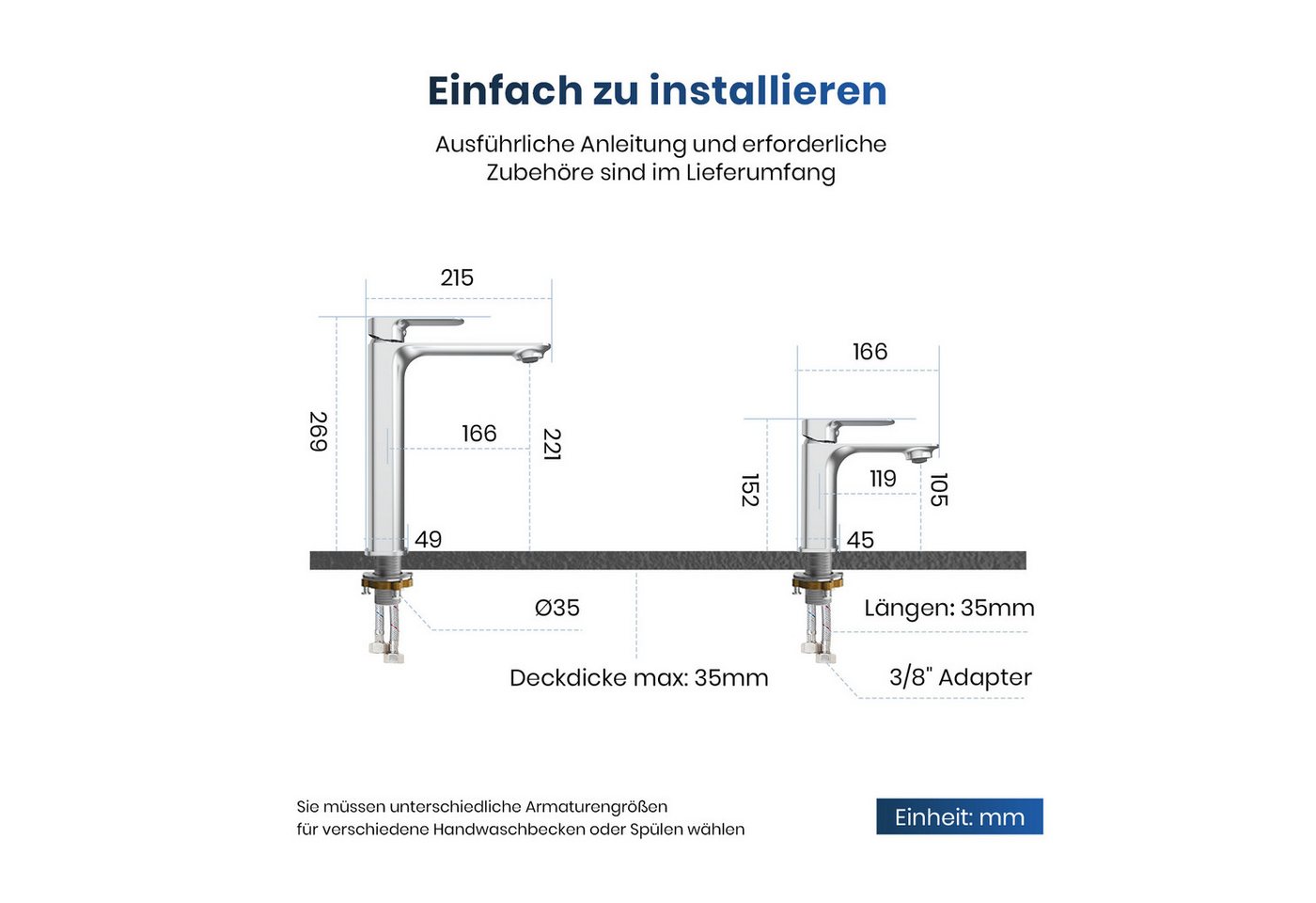 EMKE Waschtischarmatur Kurz Waschtischarmatur Messing Mischbatterie,Armatur Waschbecke Einhandmischer Waschbecken Armatur Verchromt, Messing Bild 5