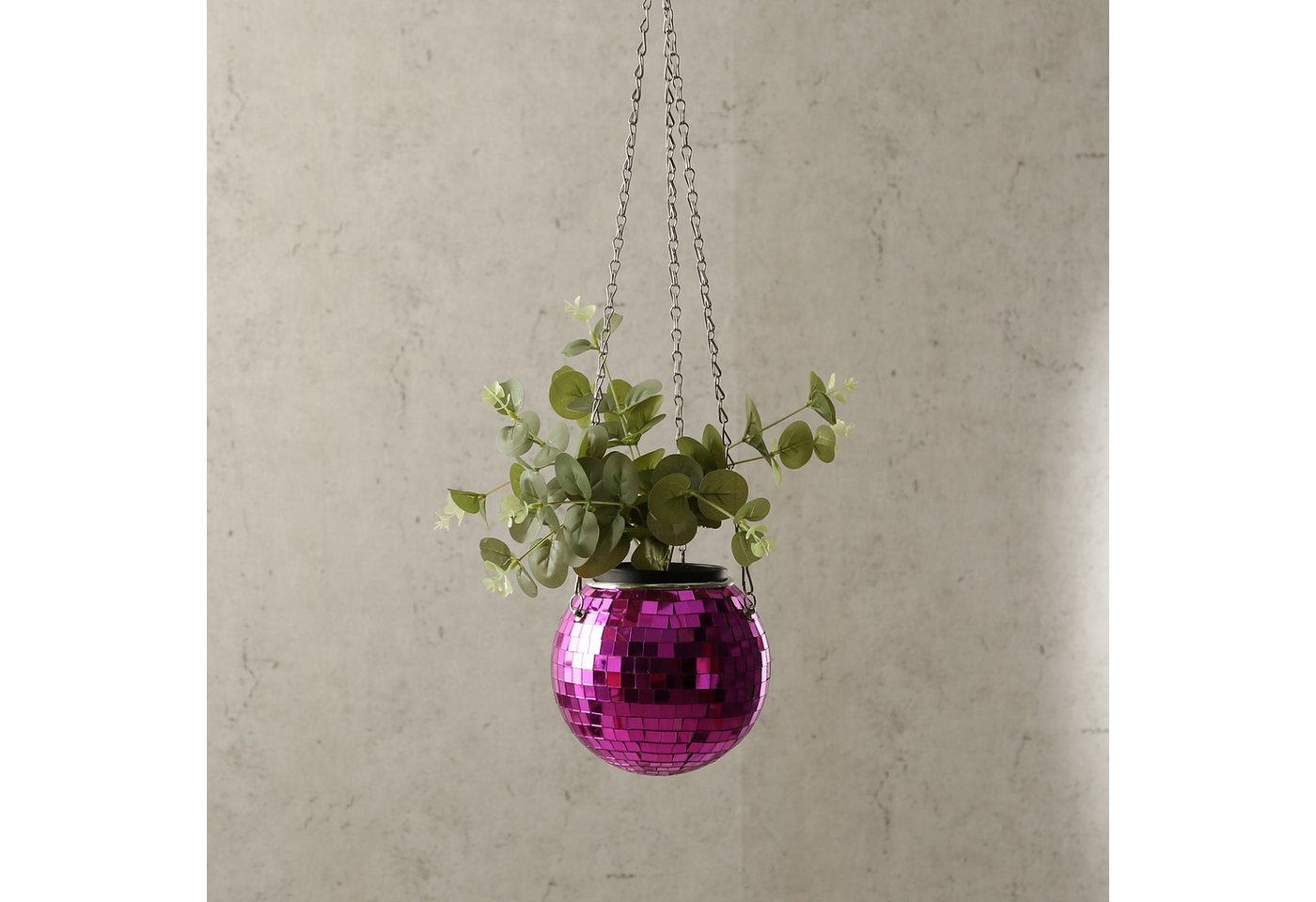 SATISFIRE Blumentopf Hängende Blumenampel Discokugel Spiegelkugel als Blumentopf 15cm pink Bild 2