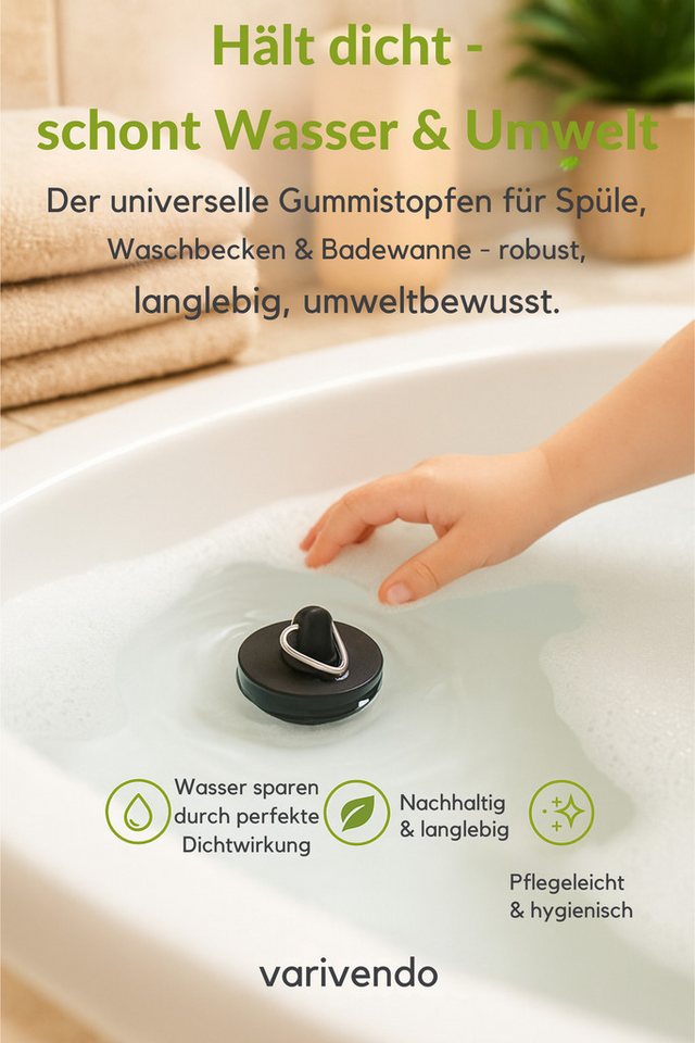 varivendo Waschbeckenstöpsel 2er Set Abflussstöpsel 38,5 mm Universal Schwarz, Ø 0 cm Bild 5