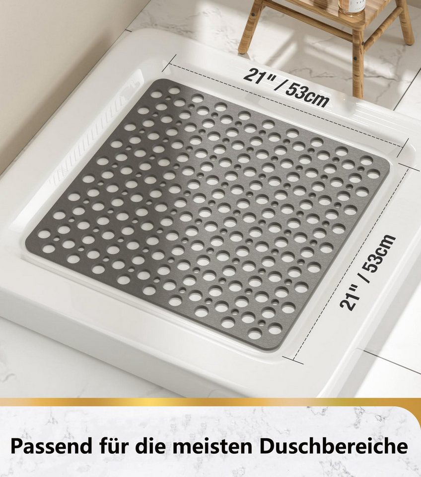 Agger Duscheinlage Quadratische Duschmatte rutschfest, 53 x 53 cm Badewannenmatte, L: 53 cm, Antirutschmatte Dusche mit Saugnäpfen und Abflusslöchern Bild 3