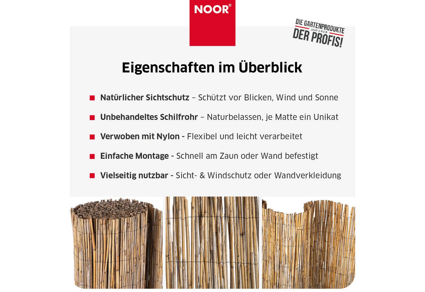 NOOR Sichtschutzzaunmatten Schilfrohrmatte CANNES - Sichtschutz mit Nylonbindung Bild 2