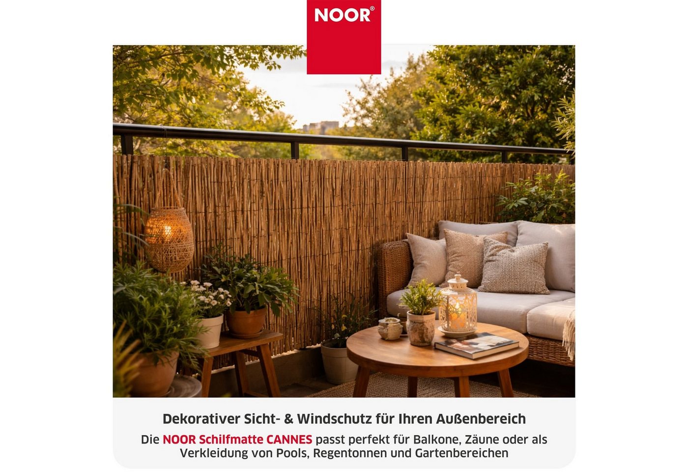 NOOR Sichtschutzzaunmatten Schilfrohrmatte CANNES - Sichtschutz mit Nylonbindung Bild 3