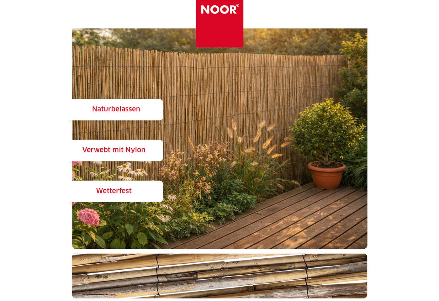 NOOR Sichtschutzzaunmatten Schilfrohrmatte CANNES - Sichtschutz mit Nylonbindung Bild 5