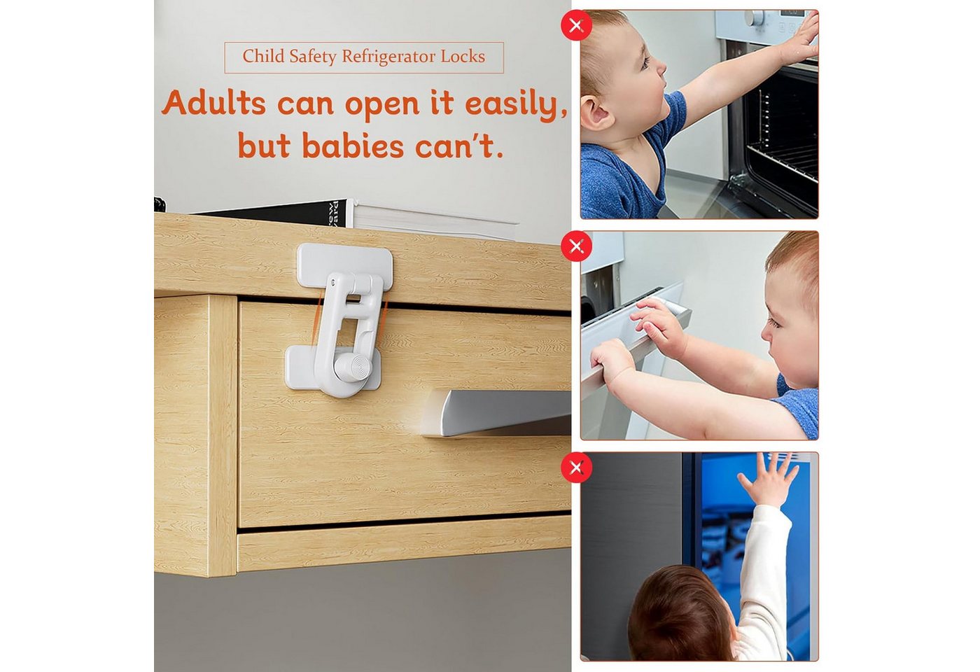 FELIXLEO Kindersicherung 4St Kindersicherung Schrank Selbstklebend Schublade Tür Weiß. Bild 4