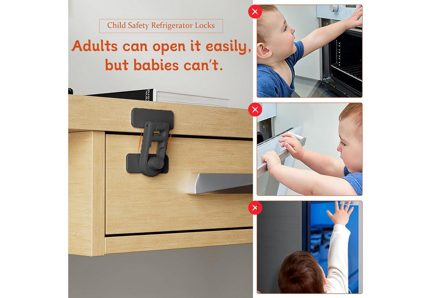 FELIXLEO Kindersicherung 4St Kindersicherung Schrank Selbstklebend Schublade Tür Schwarz.
