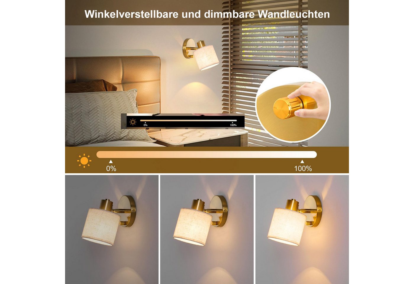 Rosnek LED Wandleuchte Wandlampe innen dimmbar mit Schalter E27 40W inkl. Leuchtmittel, LED wechselbar, Wandleuchte mit beige Leinenschirm für Schlafzimmer Wohnzimmer Flur Bild 5