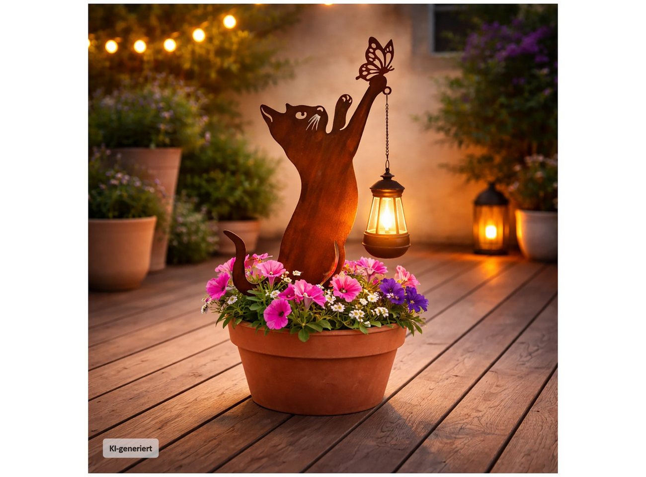 HTI-Living Gartenfigur Gartenstecker Katze Metall Rostoptik mit Lampe dekorative Gartendeko, (1 Stück, 1 Gartenstecker ohne Dekoration)
