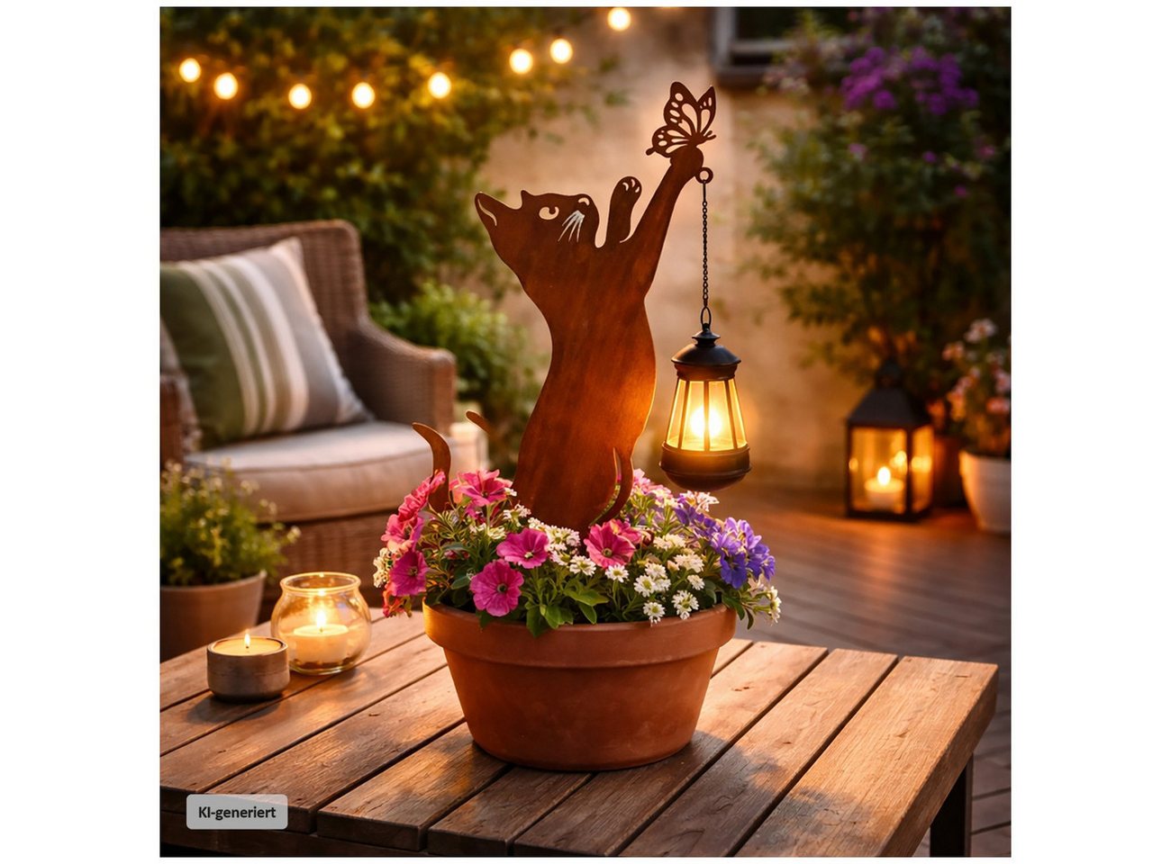 HTI-Living Gartenfigur Gartenstecker Katze Metall Rostoptik mit Lampe dekorative Gartendeko, (1 Stück, 1 Gartenstecker ohne Dekoration) Bild 5