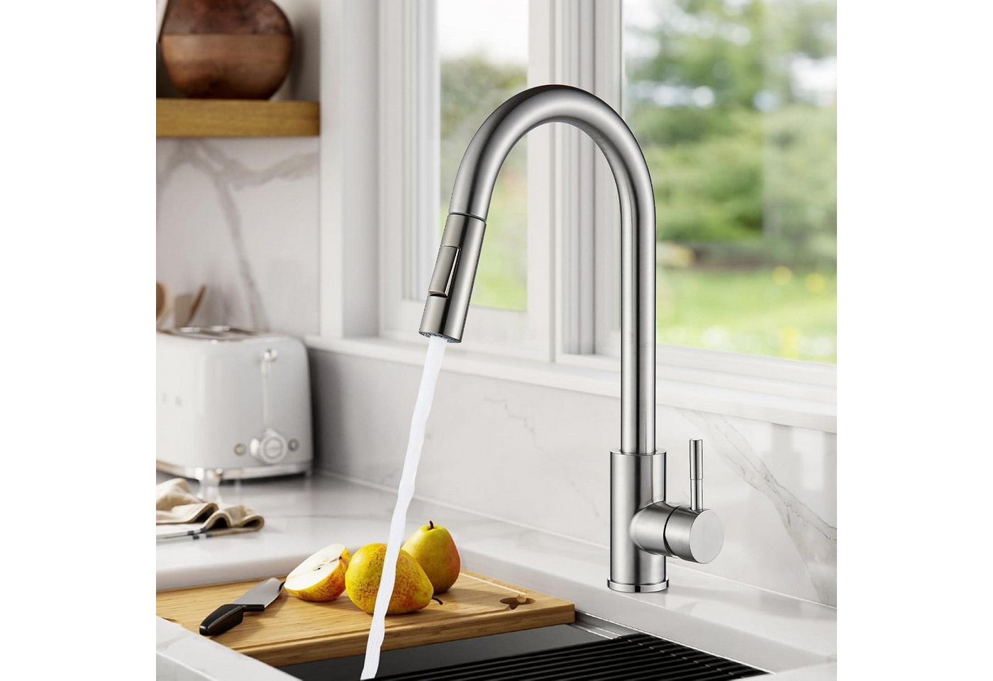 LuxusKollektion Küchenarmatur Küchenwasserhahn Ausziehbar Einhebel Edelstahl Gebürstet Chrom Bild 2
