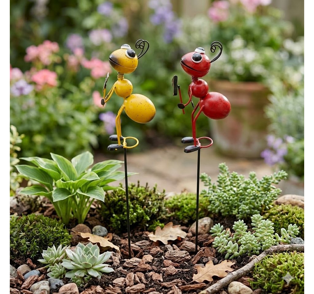 Posiwio Gartenstecker Charmantes 2er-Set Gartenstecker "Fleißige Ameisen" (Set, 2 tlg) Wetterfestes Metall mit Federhals und liebevollen Details im Beet!!!