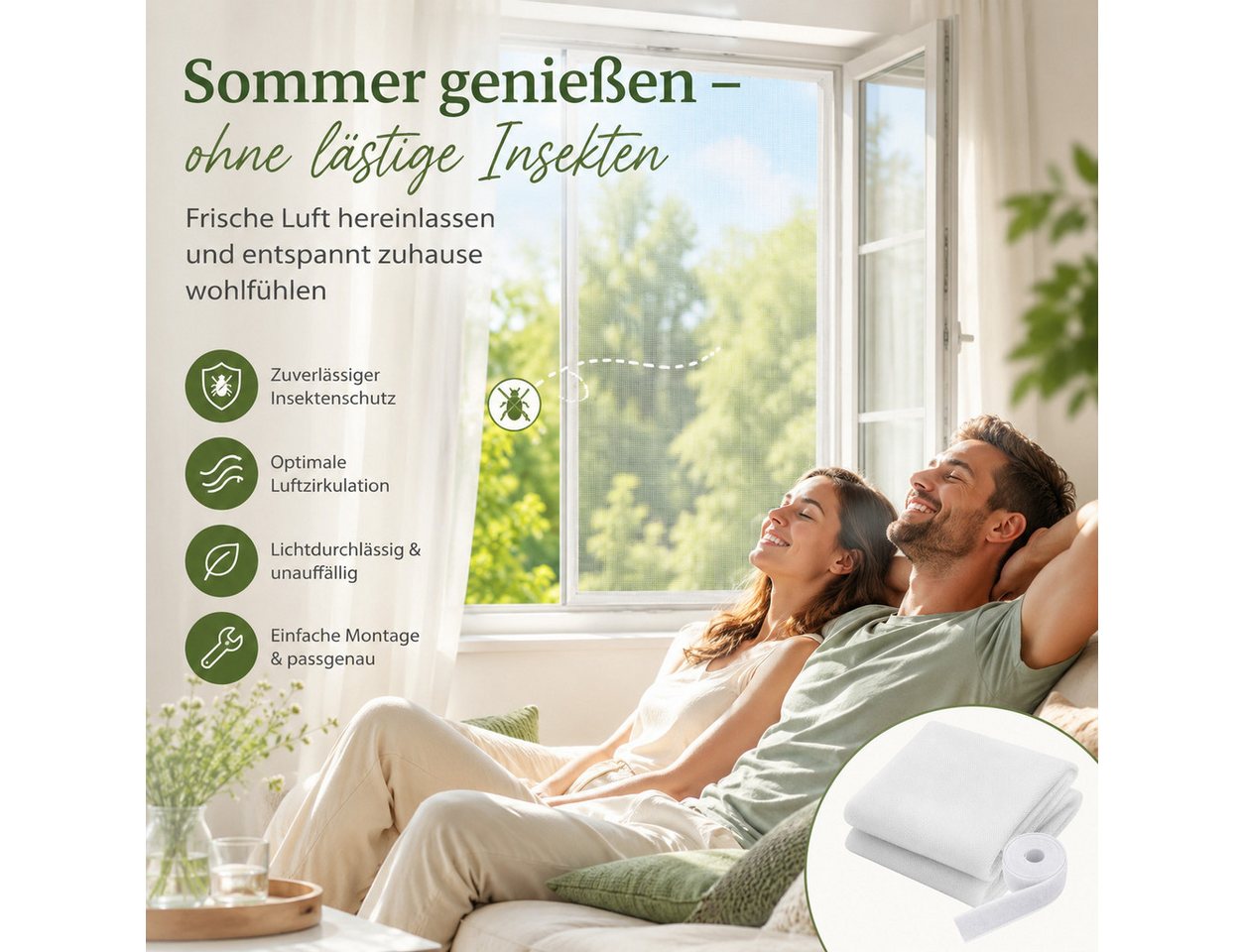 Testrut Fliegengitter-Gewebe Fliegengitter 130 x 150 cm Weiß mit Klettband, (1-St) Bild 4