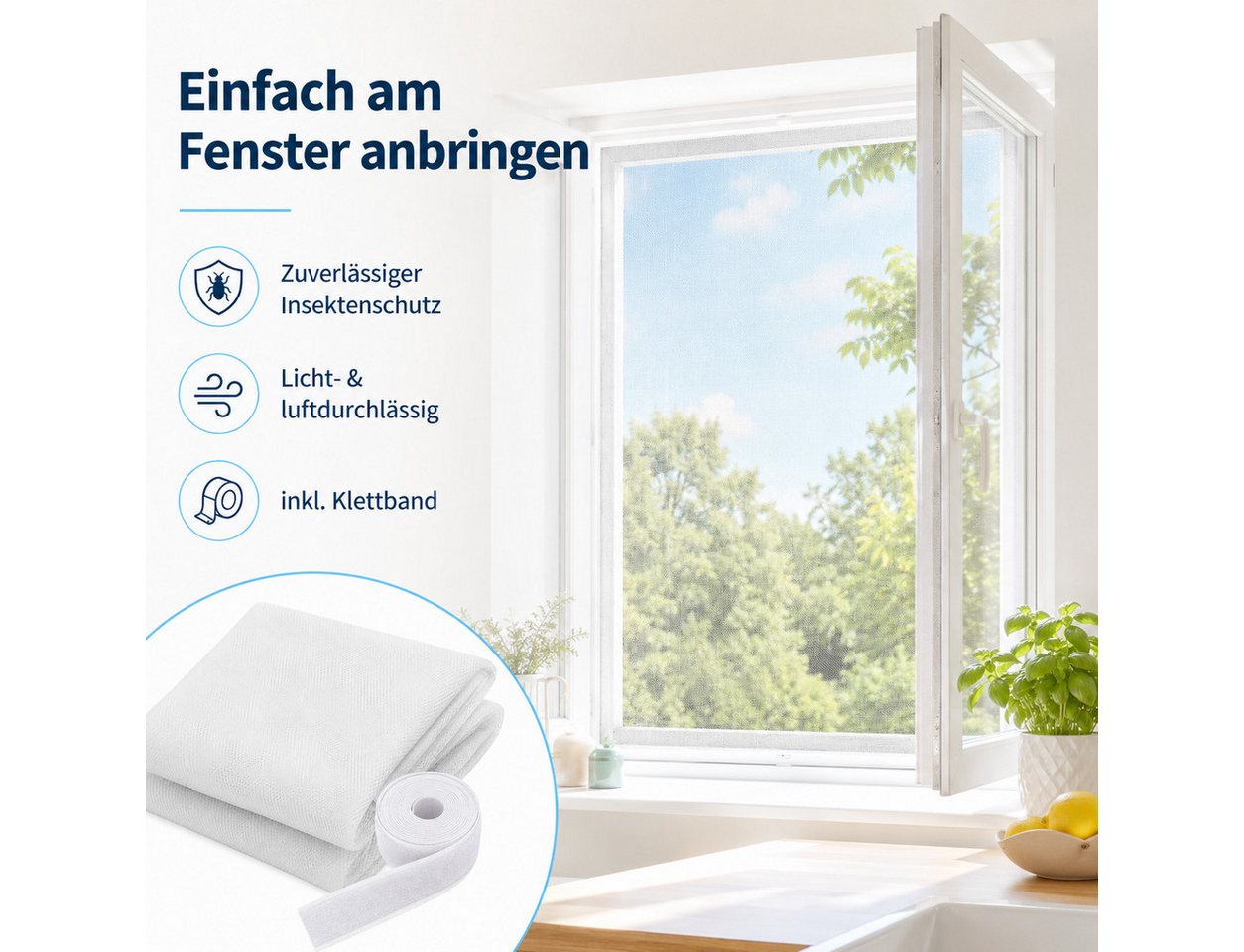 Testrut Fliegengitter-Gewebe Fliegengitter 130 x 150 cm Weiß mit Klettband, (1-St) Bild 5