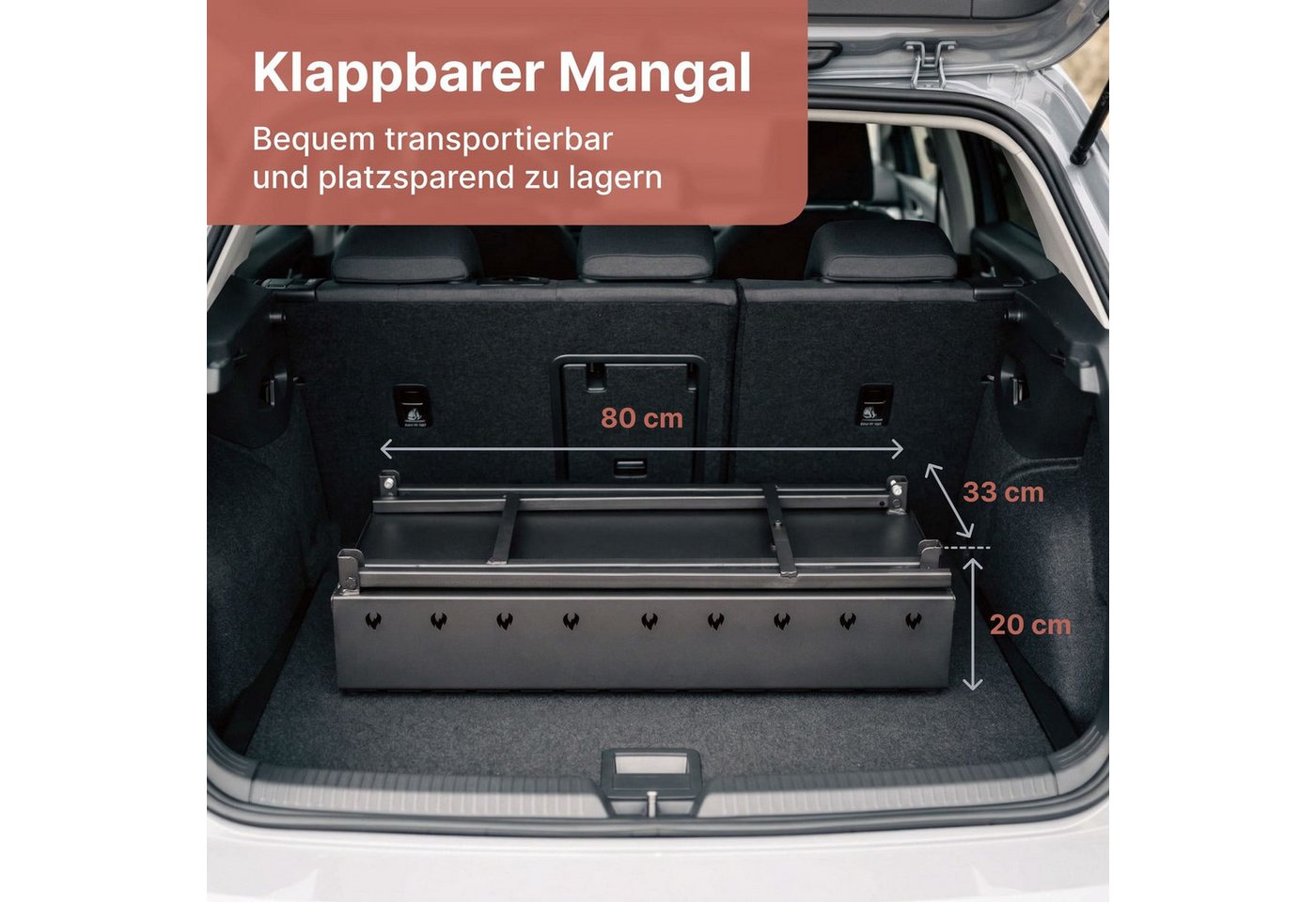 BIG-PAN Holzkohlegrill Klappbarer Grill 80 cm Stahl 2 mm 12 Edelstahlspieße Grillfächer BBQ, Edelstahlspießen Grillzange Schürhaken, Mangal Schaschlikgrill Bild 2